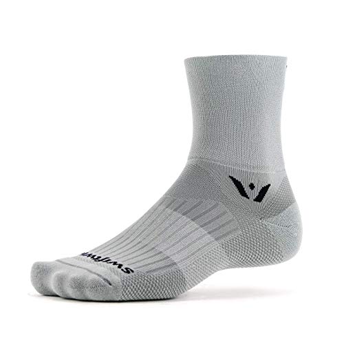 Swiftwick ASPIRE FOUR Trail Running & Cycling Socks, Compression Fit (Pewter, Large)