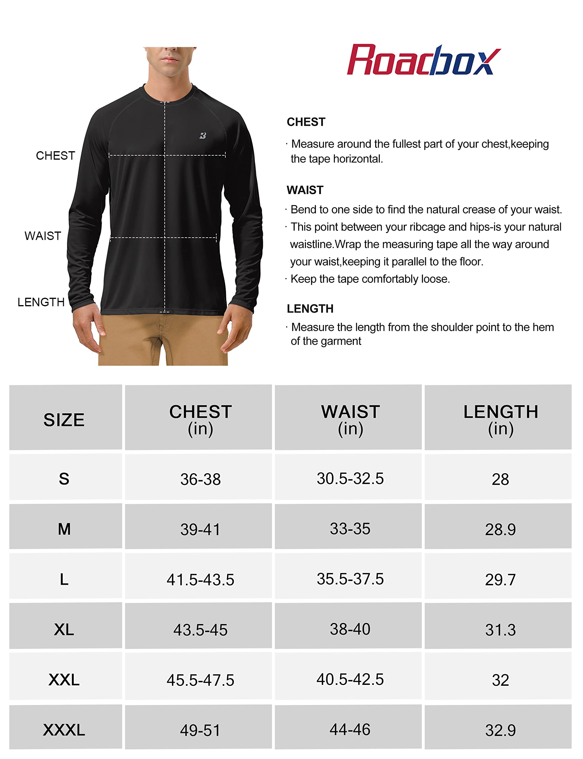 Roadbox Mens UPF 50+ UV Sun Protection Shirts Outdoor Long Sleeve SPF Diving Rash Guard for Fishing Hiking Swimming Black