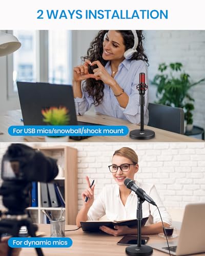 Moukey Desk Mic Stand with Non-Slip Mic Clip Adjustable Table Top Microphone Stand with 5/8" Male to 3/8" Female Screw Fits Most Microphone, MMs-2