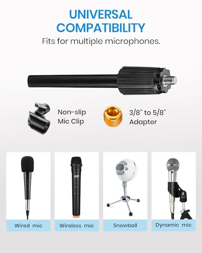 Moukey Desk Mic Stand with Non-Slip Mic Clip Adjustable Table Top Microphone Stand with 5/8" Male to 3/8" Female Screw Fits Most Microphone, MMs-2