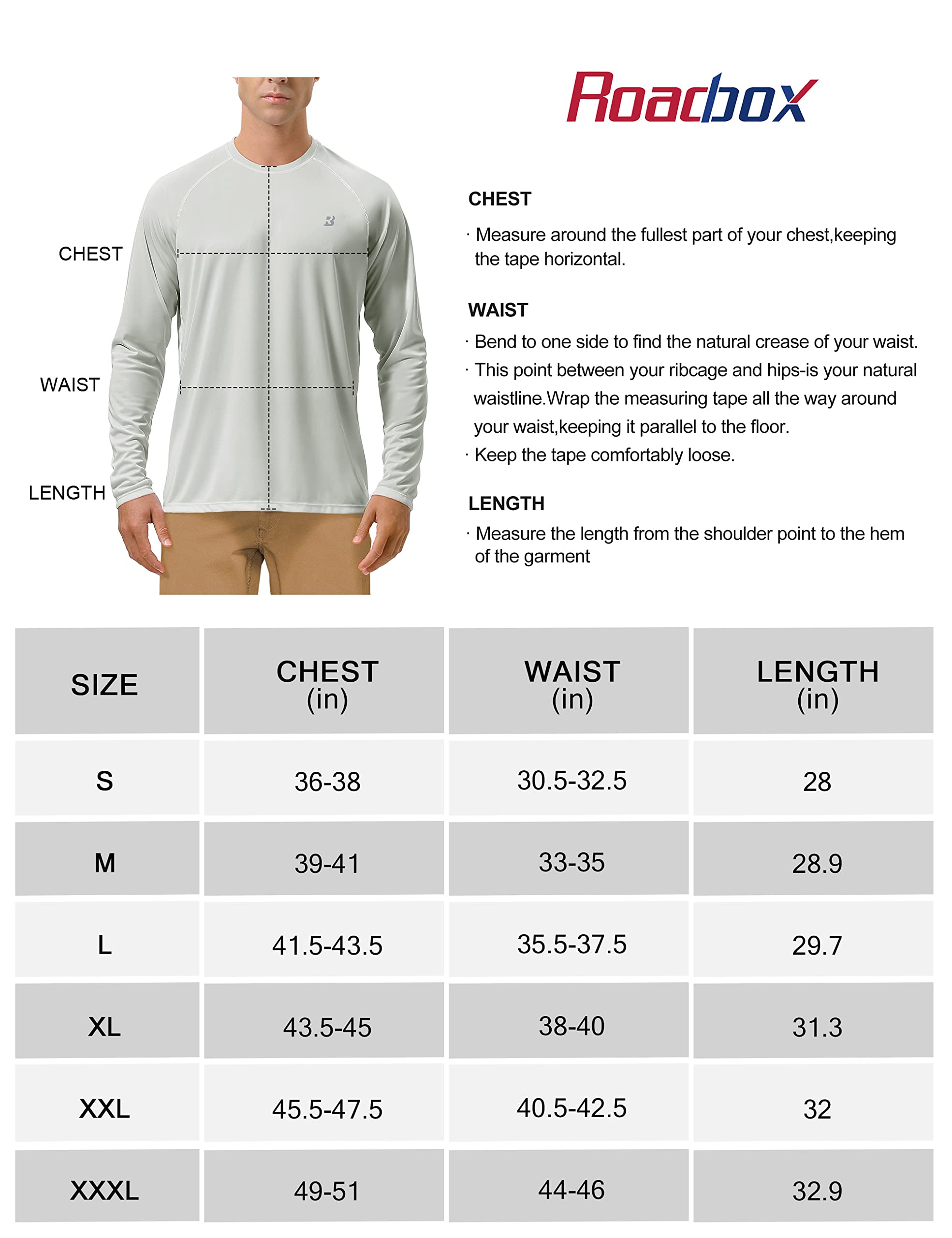 Roadbox Mens UPF 50+ UV Sun Protection Shirts Outdoor Long Sleeve SPF Diving Rash Guard for Fishing Hiking Swimming Grey