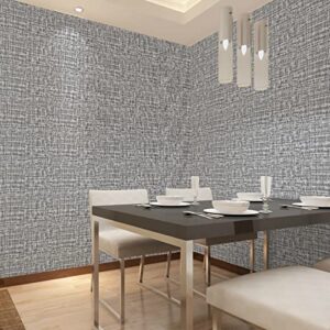 Yancorp 10ft Textured Fabric Gray Wallpaper Faux Grasscloth Grey Peel and Stick Wallpaper Self-Adhesive Wallpaper Linen Removable Wallpaper Cabinets Counter Top Liners