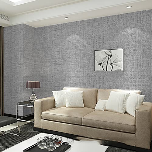 Yancorp 10ft Textured Fabric Gray Wallpaper Faux Grasscloth Grey Peel and Stick Wallpaper Self-Adhesive Wallpaper Linen Removable Wallpaper Cabinets Counter Top Liners