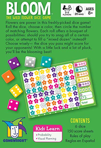 Gamewright - Bloom - The Colorful Wild Flower Roll and Write Dice Game, 5"