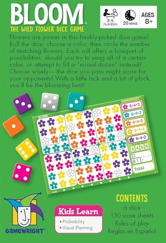 Gamewright - Bloom - The Colorful Wild Flower Roll and Write Dice Game, 5"