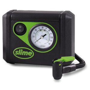 Slime 40059 Tire Inflator, Junior, Compact, Powerful, Portable Car Air Compressor, Lightweight, Analog, Flat Tire Repair, 12V, 12 min Inflation