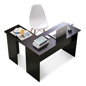 mcombo office l shaped desk, computer gaming desk small corner writing desk, work pc gamer wood farmhouse desk black