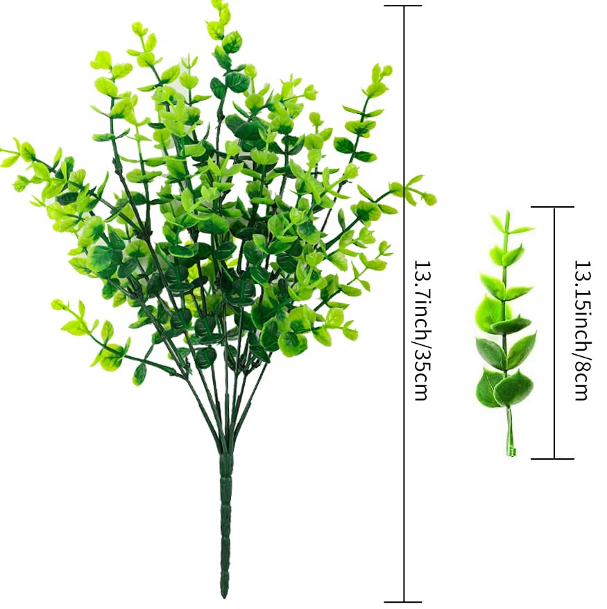 CEWOR 8pcs Artificial Greenery Plants Outdoor UV Resistant Fake Plastic Boxwood Shrubs Grass Stems for Home Wedding Courtyard Indoor and Outside Garden Porch Patio Window Box Farmhouse Decoration