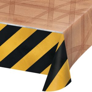 creative converting black and yellow construction zone plastic table cover - 1pc multi-color, 54 inx 102 in, 1 ct