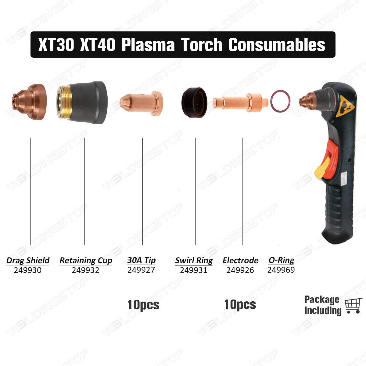 Electrode 674325 Tip 674456 Plasma Cutting Consumables for Miller Spectrum XT30 XT40 Torch 375/625 PK20