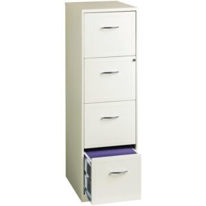 scranton & co 18" deep light duty 4 drawer metal letter file cabinet in pearl white, pre-assembled
