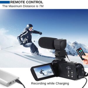 BAIZE Video Camera Camcorder 4K Digital Camera 48MP 16X Digital Zoom 3.0 Inch LCD 270 Degrees Rotatable Screen for Selfie Pause Function with External Microphone (Two Batteries and 32GB SD Card)