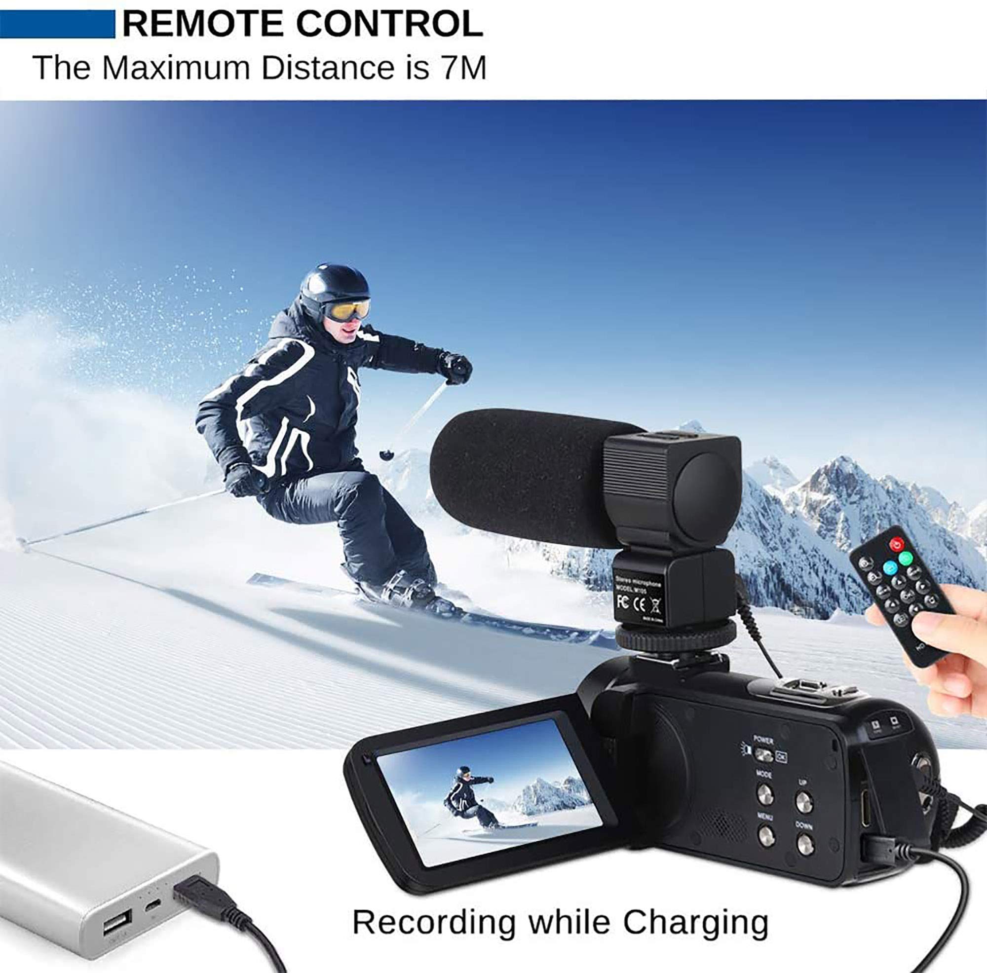 BAIZE Video Camera Camcorder 4K Digital Camera 48MP 16X Digital Zoom 3.0 Inch LCD 270 Degrees Rotatable Screen for Selfie Pause Function with External Microphone (Two Batteries and 32GB SD Card)