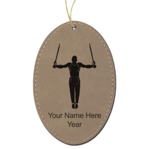 lasergram faux leather christmas ornament, gymnast man, personalized engraving included (light brown, oval)