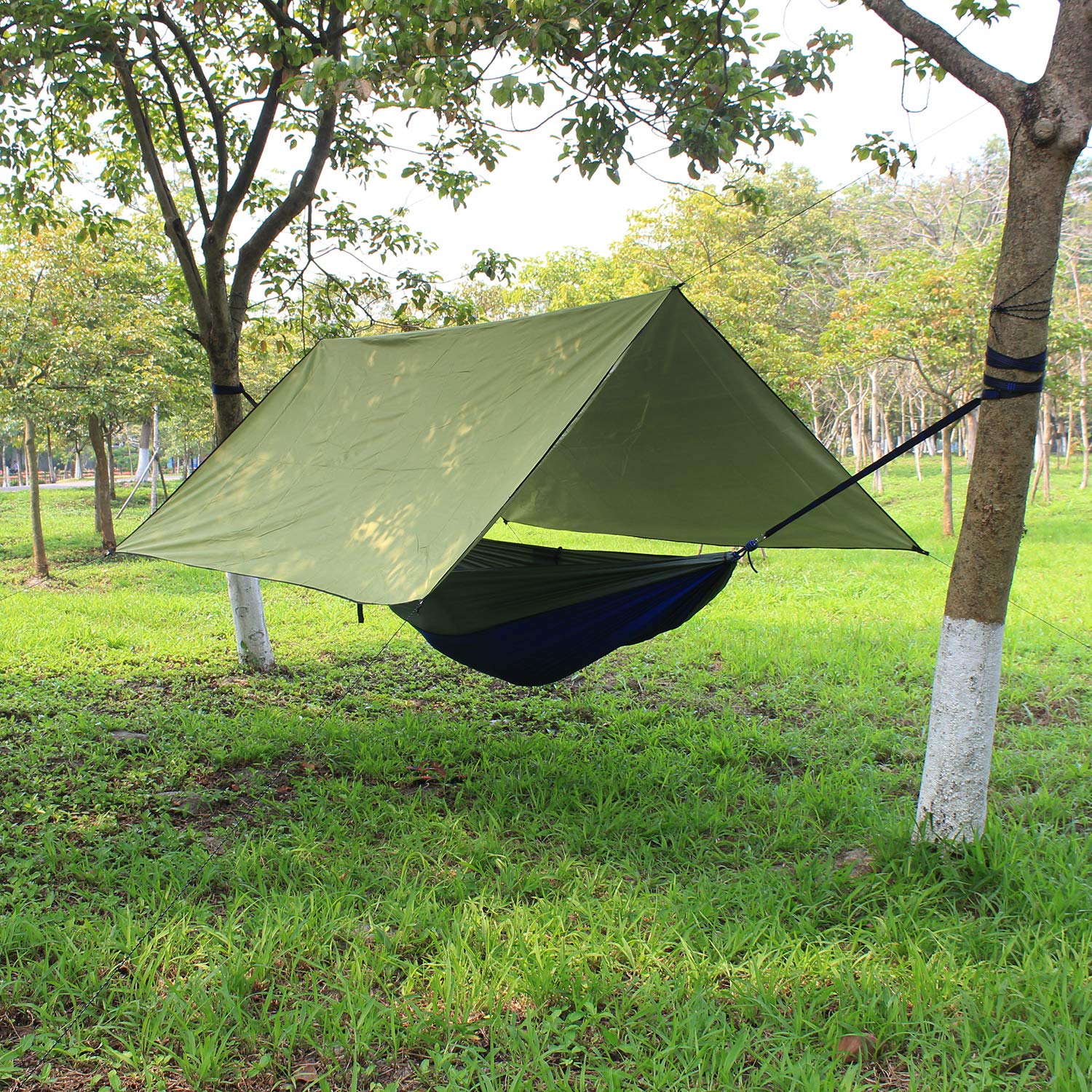 Esup 10 x 10 ft Hammock Rain Fly Lightweight Windproof Tent Tarp, 210T Ripstop Nylon Material, Camping, Hiking Essential Gear, (Green)