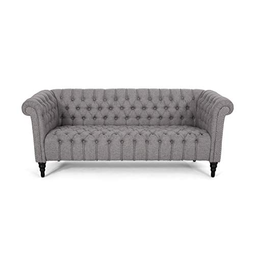 Christopher Knight Home Edgar Traditional Chesterfield Sofa with Tufted Cushions, Gray and Black