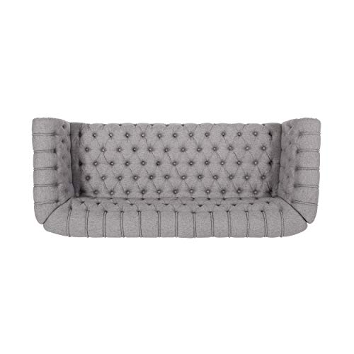 Christopher Knight Home Edgar Traditional Chesterfield Sofa with Tufted Cushions, Gray and Black