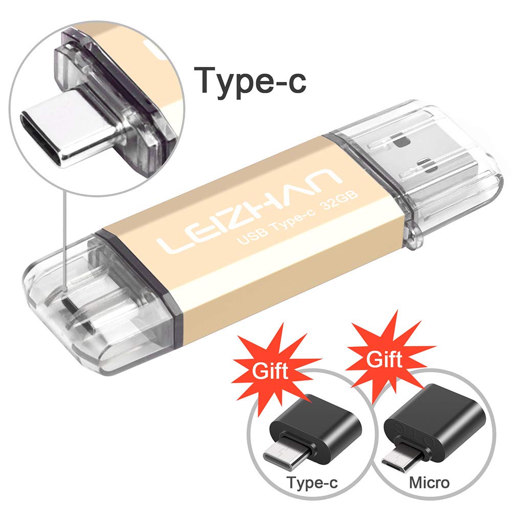 leizhan USB C Flash Drive 32GB, Photostick for Type C Smartphones, Samsung Galaxy S10,S9, S8,S8 Plus,Google Pixel XL, with USB OTG Adapter Micro and Type-C USB to USB Converter