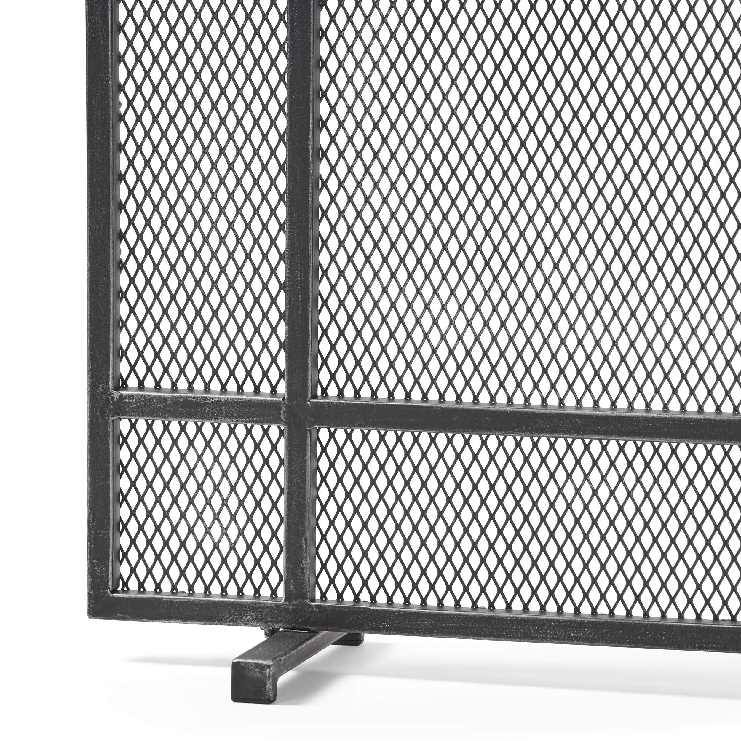 Christopher Knight Home Markus Modern Single Panel Iron Firescreen, Black Brushed Silver Finish