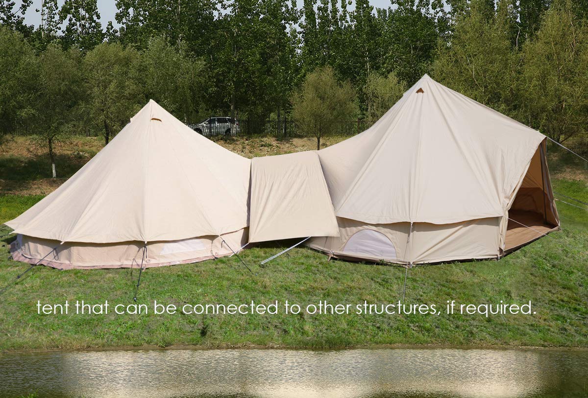 UNSTRENGH Large Beige Luxury 4-Season Camping Cotton Canvas Bell Tent Double Doors Camping Hunting Tent with Stove Jack Hole, Cable Hole