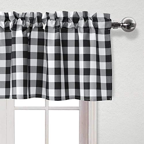 Hiasan 3 Piece Semi Sheer Black Kitchen Curtains Light Filtering Buffalo Checkered Tier and Valance Window Curtains Set