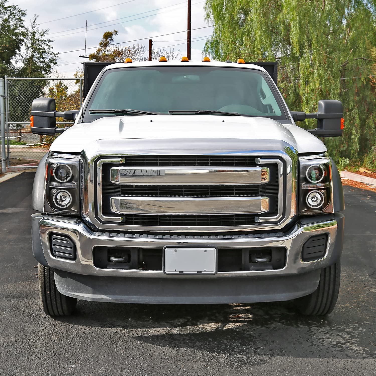 SPEC-D TUNING Black LED Halo Projector Headlights Compatible with 2011-2016 Ford F250/F350/F450/F550 Super Duty Left + Right Pair Headlamps Assembly