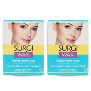 surgi microwave facial hard hair removal wax 1 oz, 2 pack