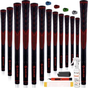 saplize classic rubber golf grips 13 pack, high feedback, non-slip, 13 grips with full solvent kit, standard size, red, cc01 series