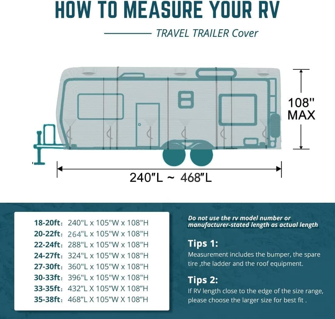 KING BIRD Upgraded Travel Trailer RV Cover, Heavy Duty 5 Layers Tearstop-Tec™ Anti-UV Top Panel, Durable Camper Cover, Fits 26.8'-29.8' Motorhome-Breathable, Water-Repellent, Rip-Stop