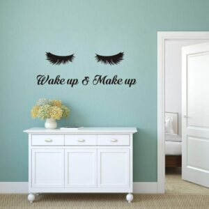 TOARTi Wake Up &Make Up Wall Decal Fashion Eyelash Wall Sticker Women Beauty Quote Sticker for Bedroom Decoration