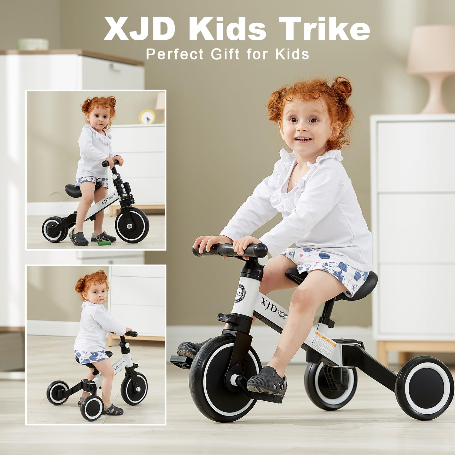 XJD 5 in 1 Kids Tricycles for 12 Month to 3 Years Old Toddler Bike Toddler Tricycle Boys Girls Tricycle for Toddlers 1-3 Baby Bike Balance Bike with Adjustable Seat Height and Removable Pedal