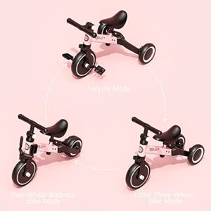 XJD 5 in 1 Kids Tricycles for 12 Month to 3 Years Old Toddler Bike Toddler Tricycle Boys Girls Tricycle for Toddlers 1-3 Baby Bike Balance Bike with Adjustable Seat Height and Removable Pedal