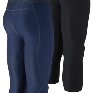 DEVOPS 2 Pack Men's 3/4 Compression Pants Athletic Leggings (X-Large, Black/Navy)