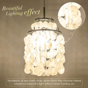 BEWAMF Modern Capiz Pendant Light Modern Beach Chandeliers Contemporary Mini Hanging Ceiling Lighting for Dining Living Room Bedroom White Kitchen Island Lighting