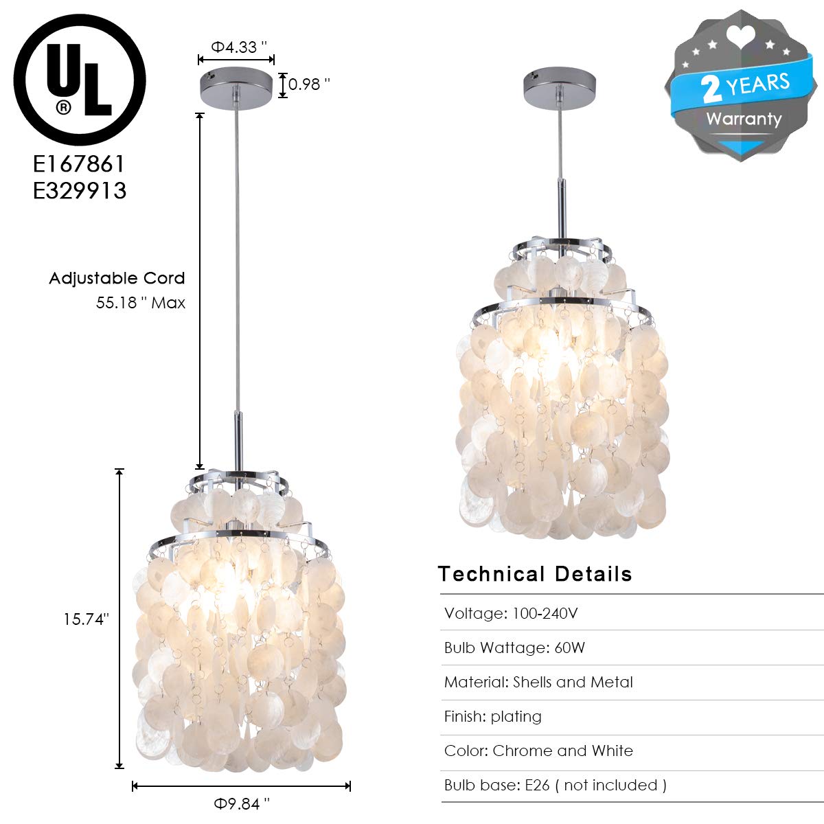 BEWAMF Modern Capiz Pendant Light Modern Beach Chandeliers Contemporary Mini Hanging Ceiling Lighting for Dining Living Room Bedroom White Kitchen Island Lighting