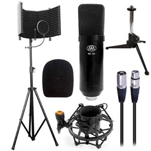 axcessables sf-101kit half dome 32.5"wx13"h (422sq inch) studio microphone isolation shield w/stand, condenser mic. compatible w/focusrite, phantom powered audio interfaces. recording, podcast,