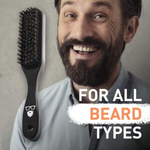 Beardoholic Beard Brush Black - 100% Boar Bristles and Durable Bamboo Handle - Removes Tangles, Beard Dandruff, Ingrown Hairs and Detangles Loose Hairs with Ease - Long Lasting