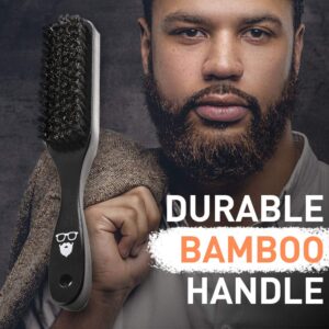 Beardoholic Beard Brush Black - 100% Boar Bristles and Durable Bamboo Handle - Removes Tangles, Beard Dandruff, Ingrown Hairs and Detangles Loose Hairs with Ease - Long Lasting