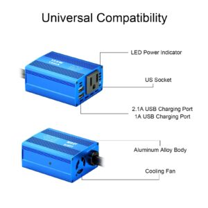 YSOLX 150W Car Power Inverter DC 12V to 110V AC Converter with 3.1A Dual USB Car Charger Adapter Blue