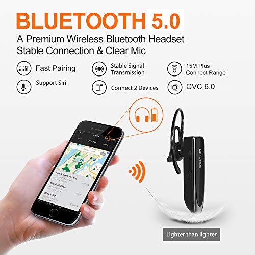 Link Dream Bluetooth Earpiece for Cell Phone Hands Free Wireless Headset Noise Cancelling Mic 24Hrs Talking 1440Hrs Standby Compatible with iPhone Android for Driver Trucker (2 Pack)