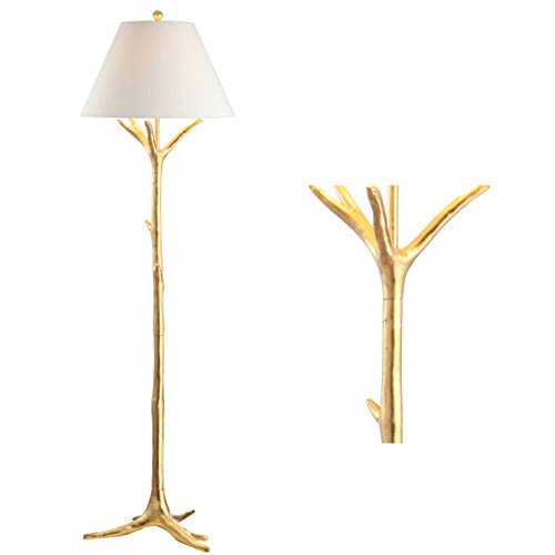 JONATHAN Y JYL3070A Arbor 63.5" Faux Bois Resin LED Floor Lamp, Contemporary, Modern, Elegant, Office, Living Room, Family Room, Dining Room, Bedroom, Hallway, Foyer, Gold Leaf