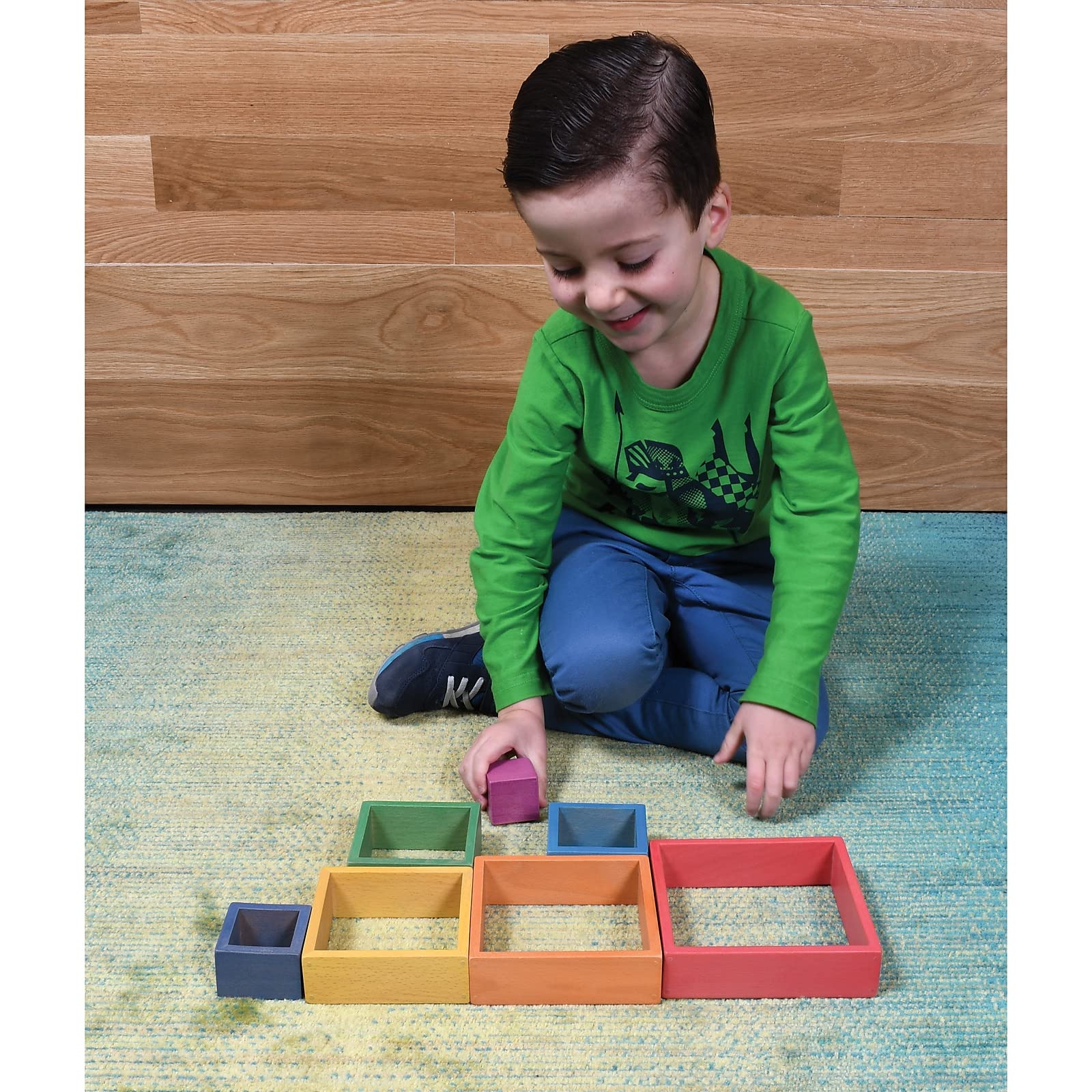 TickiT - 73416 Wooden Rainbow Architect Squares - Nesting Puzzle - Stacking Blocks for Ages 12M+