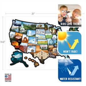 RV State Magnet Travel Map of The United States, Weather-Resistant Travel Camper Map RV Includes 50 State Decal Stickers with Scenic Illustrations 21" x 14.5" - See Many Places