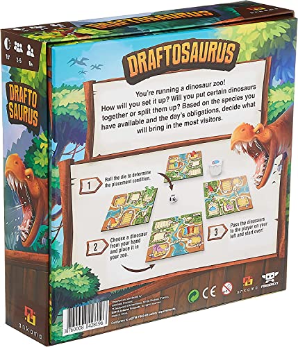 Ankama Draftosaurus - Bringing The Jurassic Era Alive- in Draftosaurus, Your Goal is to Have The Dino Park Most Likely to Attract Visitors, Family Fun Drafting Game, for 2 to 5 Players, Ages 8 and Up