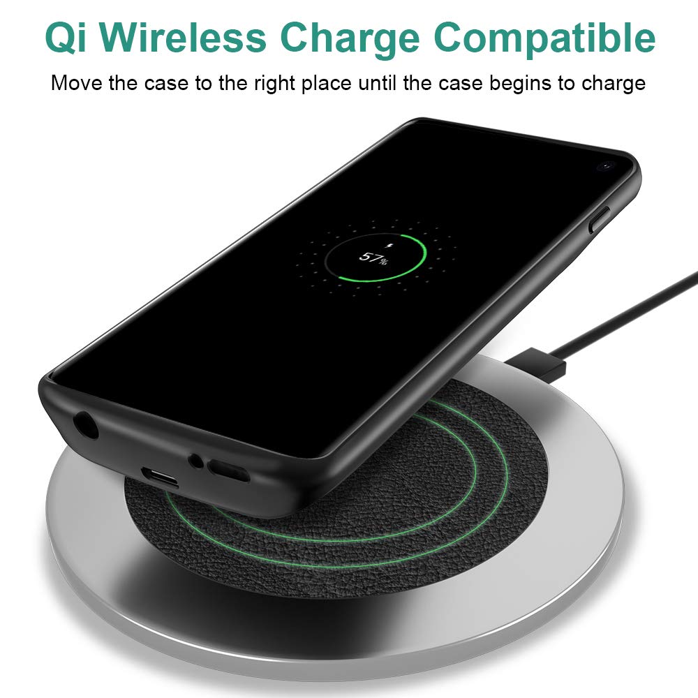 NEWDERY Upgraded Galaxy S10 Battery Case Qi Wireless Charging Compatible, 4700mAh Slim Rechargeable Extended External Charger Case Compatible Samsung Galaxy S10 (2019)-(6.1 Inches Black)