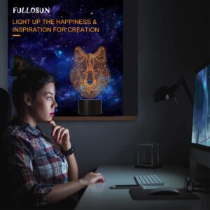 FULLOSUN 3D Wolf Night Light, Optical Illusion Lamp for Home Decor & Co-Sleeping,Remote Controller with 16 Color Changing Birthday Gifts for Kids, Boys & Men