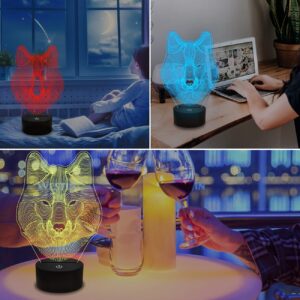 FULLOSUN 3D Wolf Night Light, Optical Illusion Lamp for Home Decor & Co-Sleeping,Remote Controller with 16 Color Changing Birthday Gifts for Kids, Boys & Men