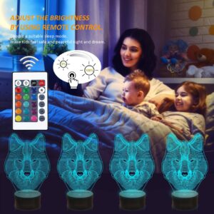 FULLOSUN 3D Wolf Night Light, Optical Illusion Lamp for Home Decor & Co-Sleeping,Remote Controller with 16 Color Changing Birthday Gifts for Kids, Boys & Men