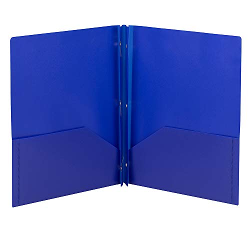 Smead Poly Two-Pocket Folder, Three-Hole Punch Prong Fasteners, Letter Size, Blue, 3 per Pack (87731)