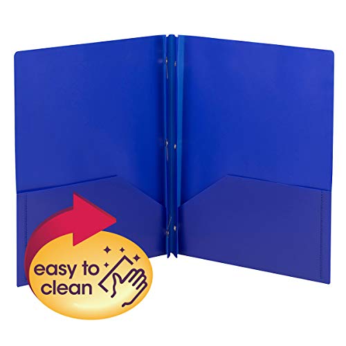 Smead Poly Two-Pocket Folder, Three-Hole Punch Prong Fasteners, Letter Size, Blue, 3 per Pack (87731)